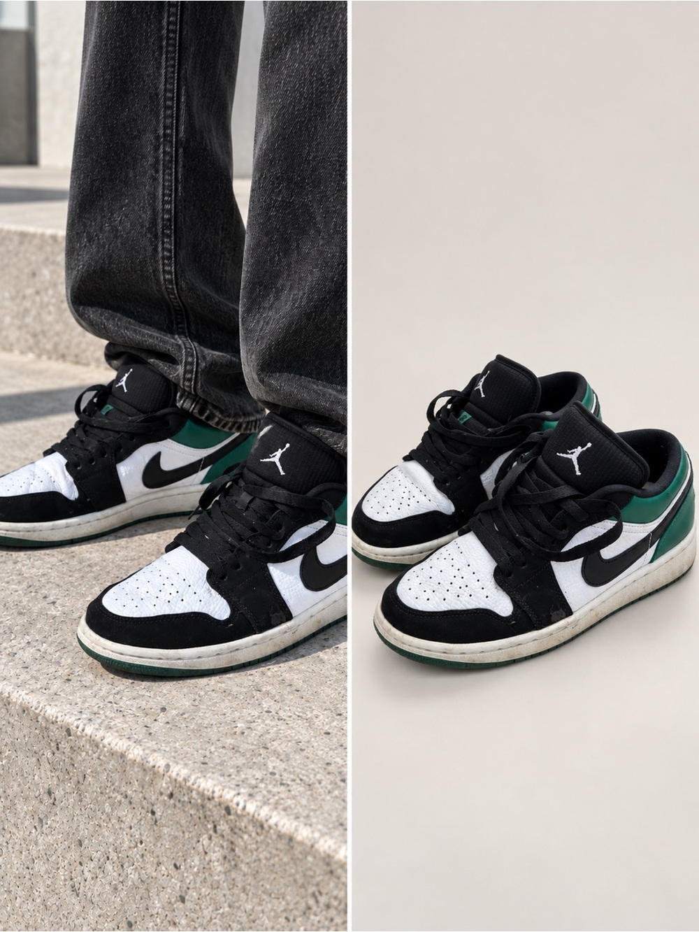 Nike Air Jordan 1 Low Mystic Green Black Toe Sneakers Men's 7.5